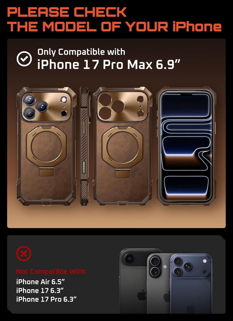 SupCase for iPhone 17 Pro Max Case with Kickstand (Unicorn Beetle Grip), [Camera Control Cover] [Compatible with MagSafe] [Military-Grade Drop Protection] Premium Leather Magnetic Phone Case, Brown - Image 2